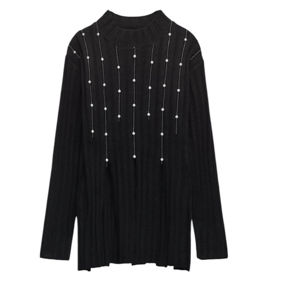 Zara Fringed Pearl Knit Wool Blend Sweater - Picture 7 of 16